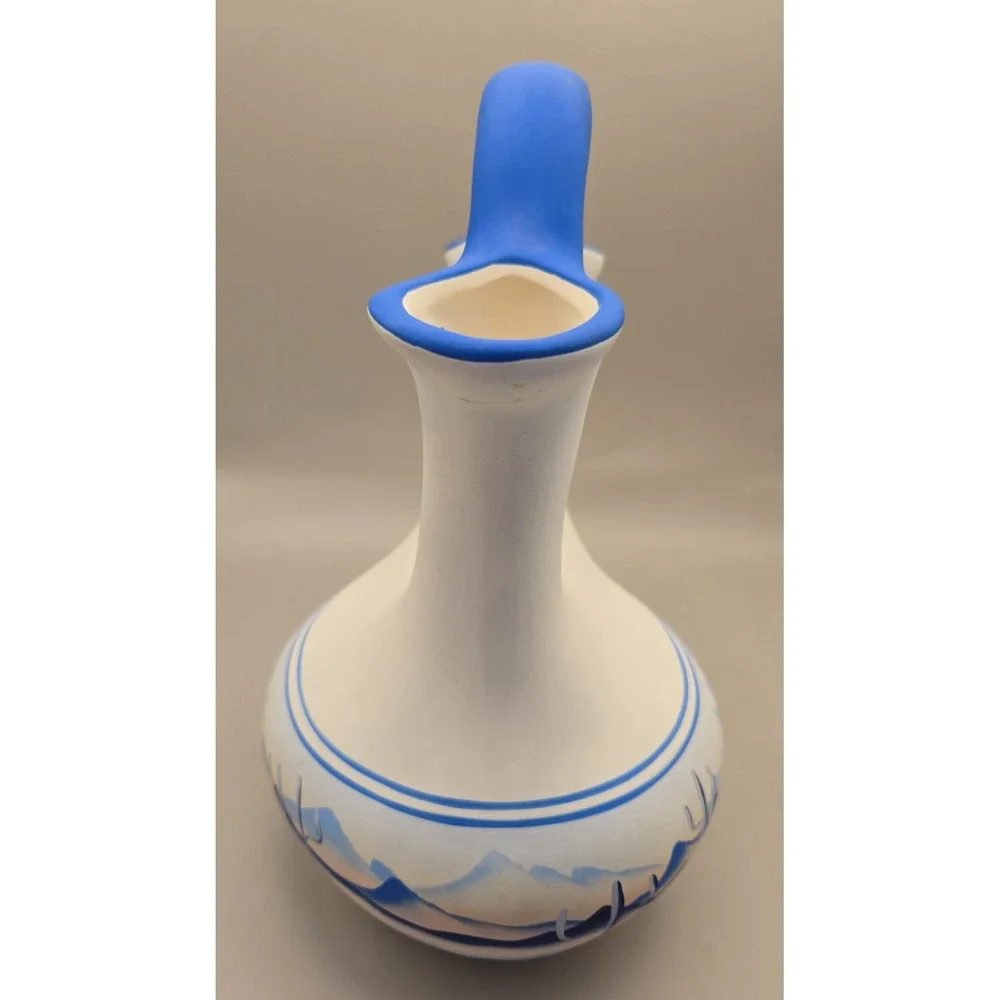 Vase Navajo Double Floral Opening Painted  Signed Approx.  10